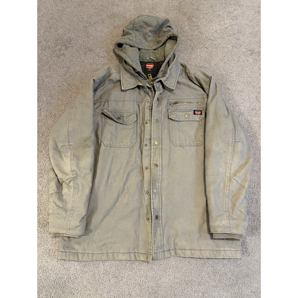 Wrangler Workwear Gray Canvas Distressed Hooded Jacket Size Men's Large